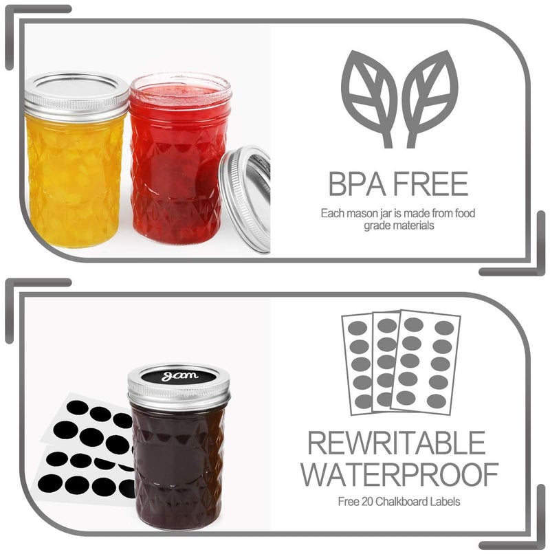 VERONES Mason Jars 8OZ, 8 OZ Canning Jars Jelly Jars with Regular Lids and Bands, Ideal for Jam, Honey, Wedding Favors, Shower Favors, 20 Pack,Extra 20 Lids - Image 4